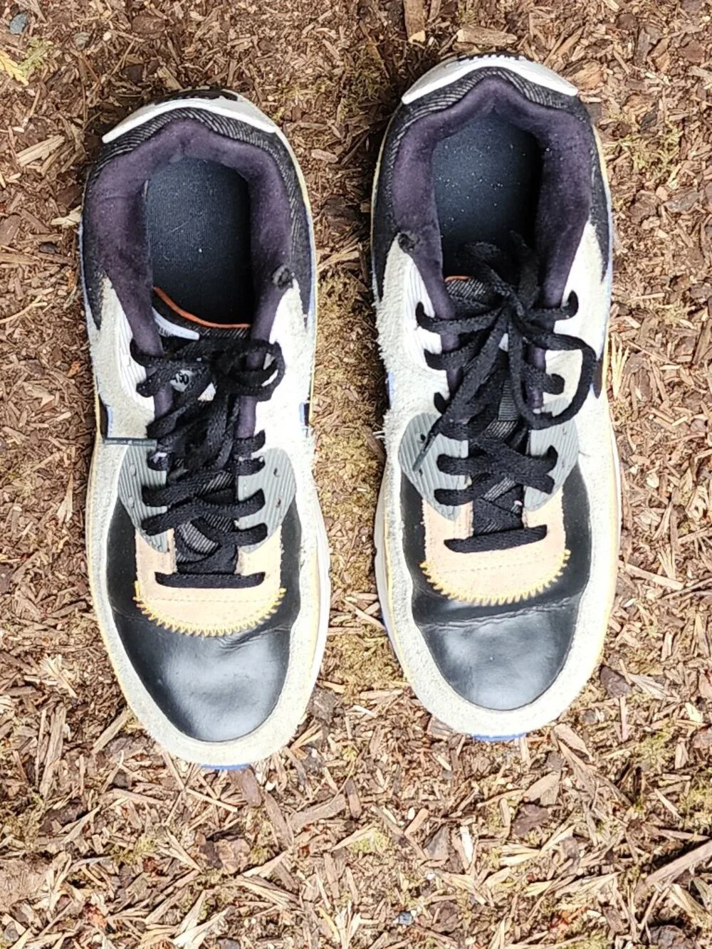 Nike 7 youth, 8.5 Women's Air Max 90 tan suede, black denim & leather